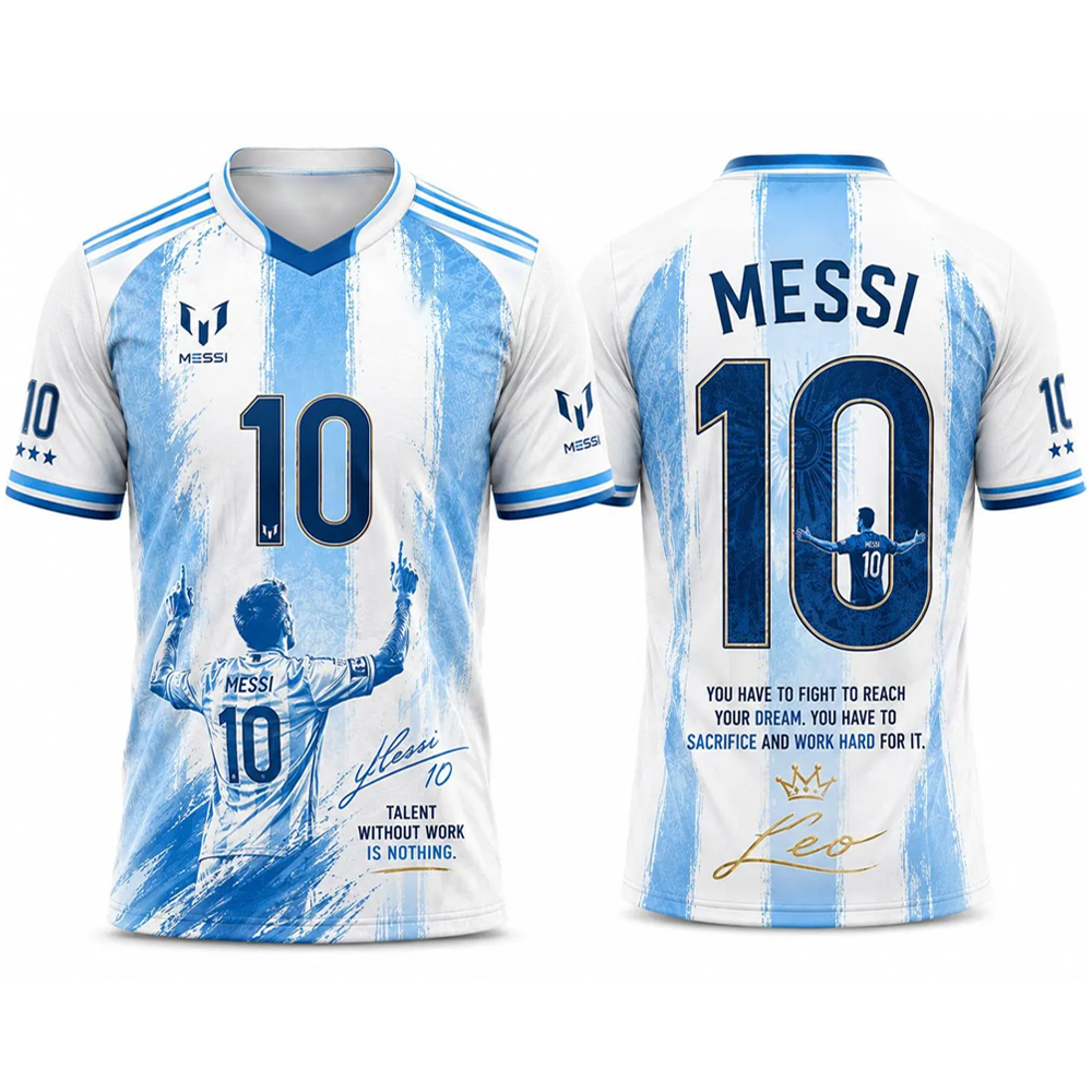 Lionel Messi #10 White Blue Soccer Jersey